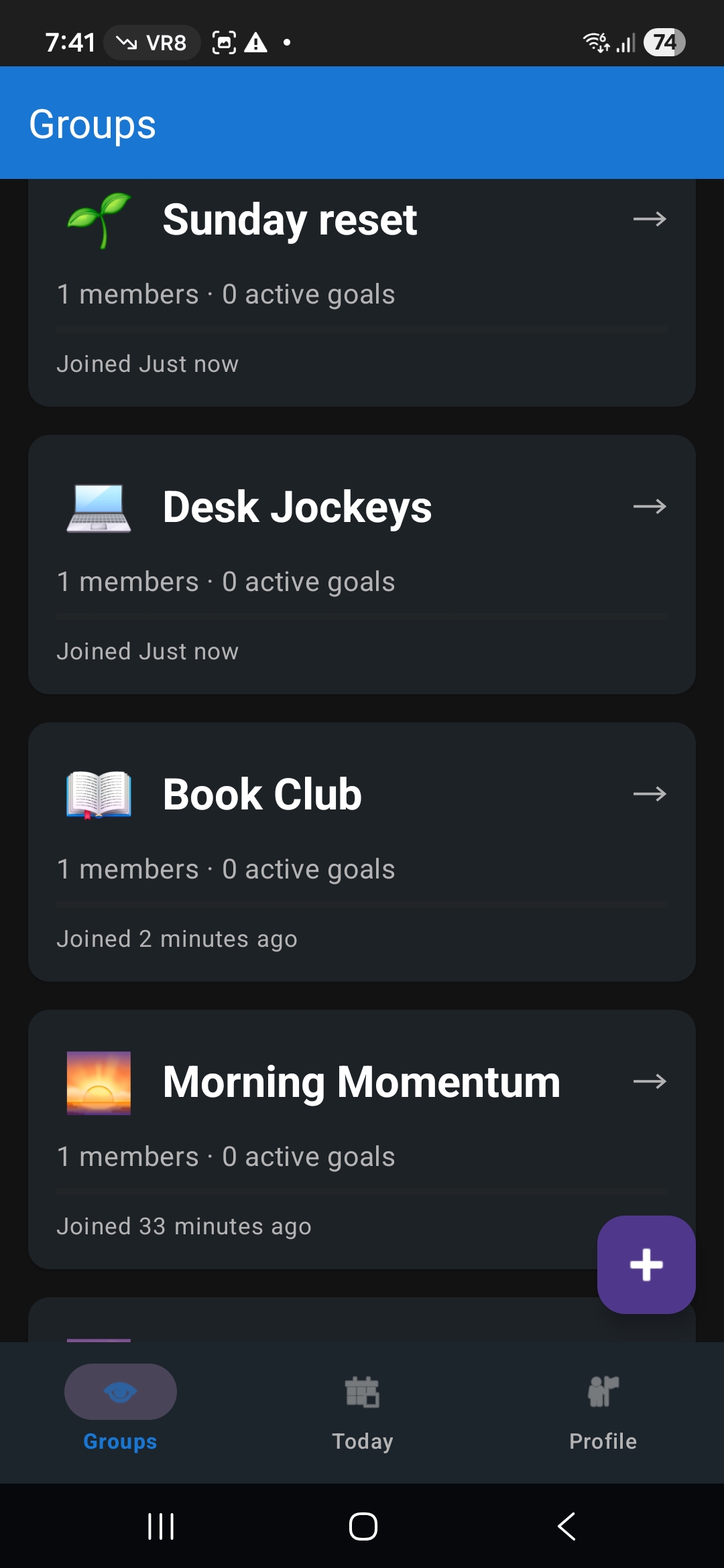 Pursue app groups screen